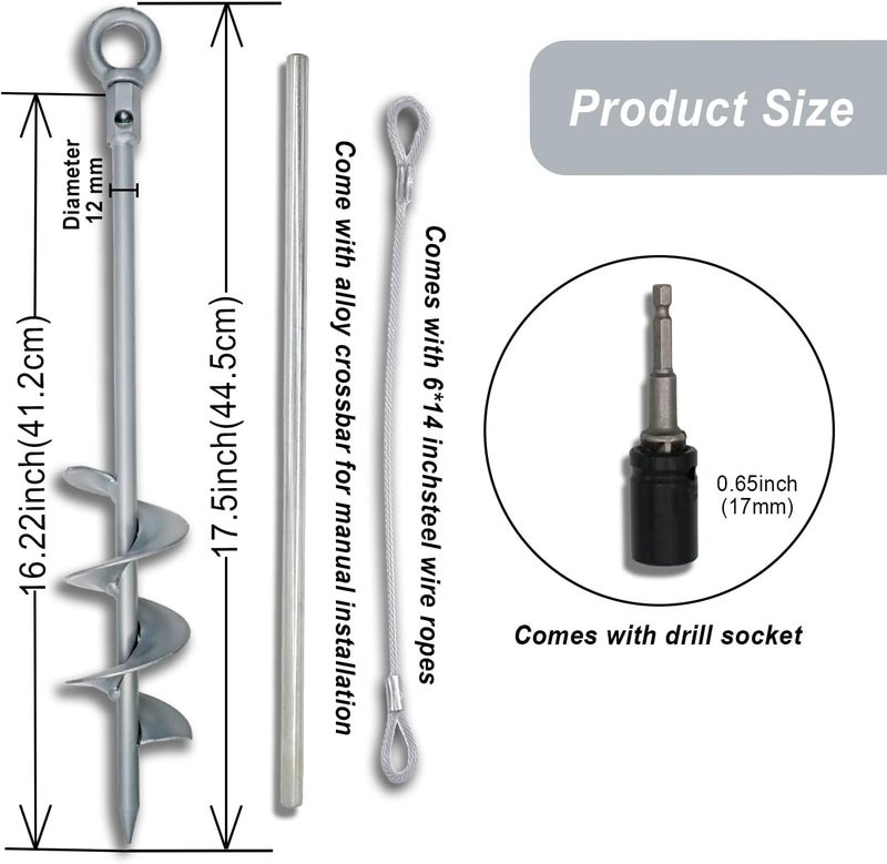 Tyalez 18 inch Ground Anchor Heavy Duty Earth Anchors Set Screw in for Mobile Home, Swing, Tent Trampoline Anchors Wind Resistant Tree Stakes and Supports with Drill Socket, 6 Pack - Image 3
